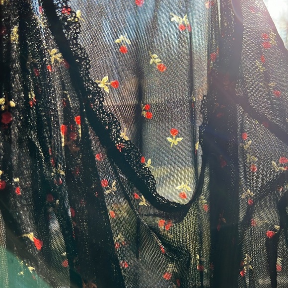 Forever 21 Shear Long Sleeve Black Bodysuit with Rosebud Partern🌹 Size M. - Picture 3 of 3